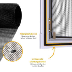 Fliegengitter Fenster Spannrahmen zum Einhängen einfache Bedienung Gewebe und Dichtungsbürste
