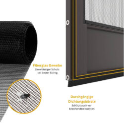 Fliegengitter Tür Drehrahmen Fiberglasgewebe und Dichtungsbürste